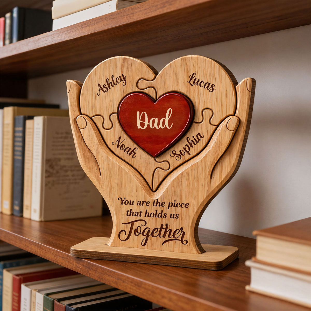 Dad The Piece That Holds Us Together - Personalized Wooden Plaque - Father's Day Gift for Dad, Husband