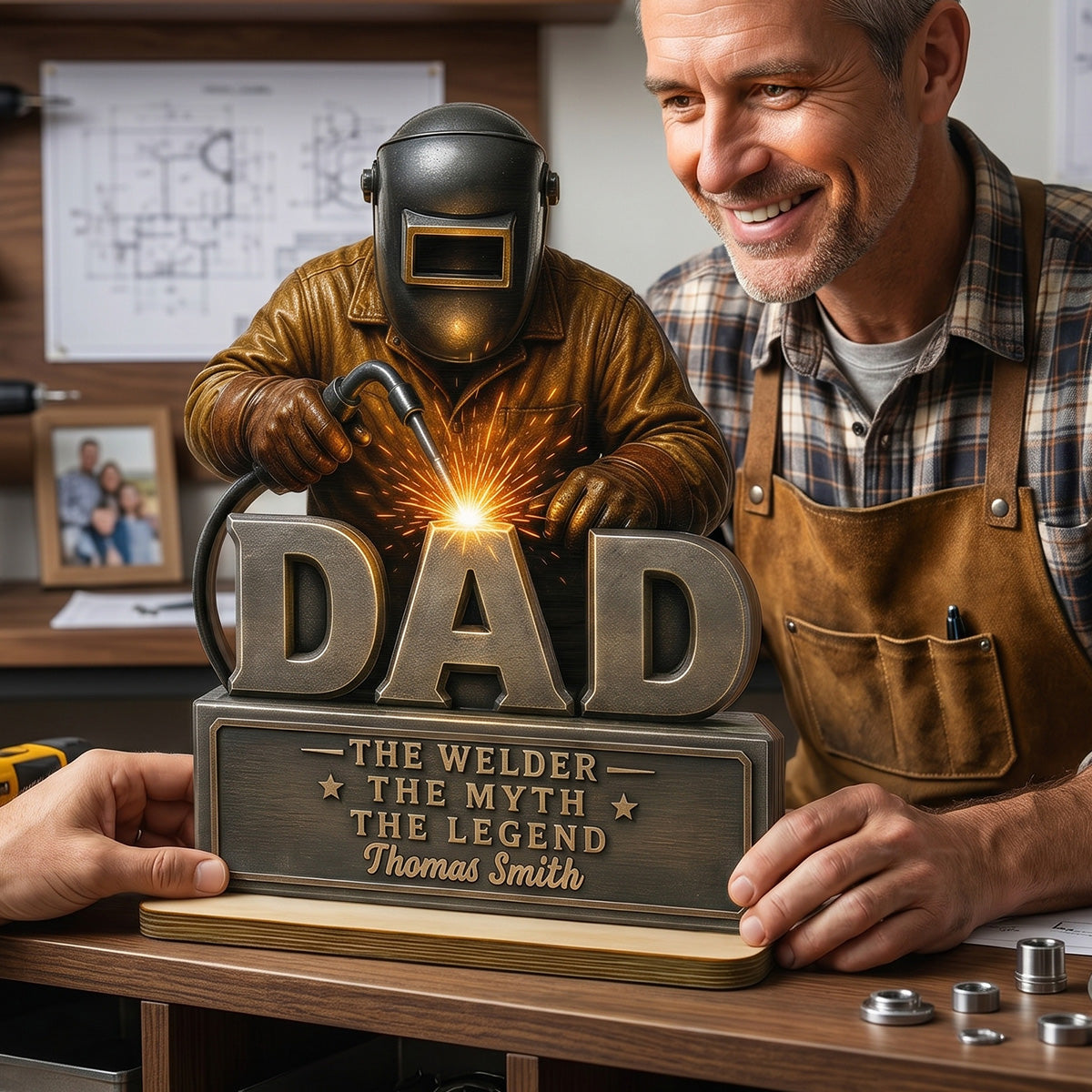 Welder Dad The Man The Myth - Personalized Wooden Plaque - Father's Day Gift For Welders, Metal Worker Mechanic Welding Dad, Husband