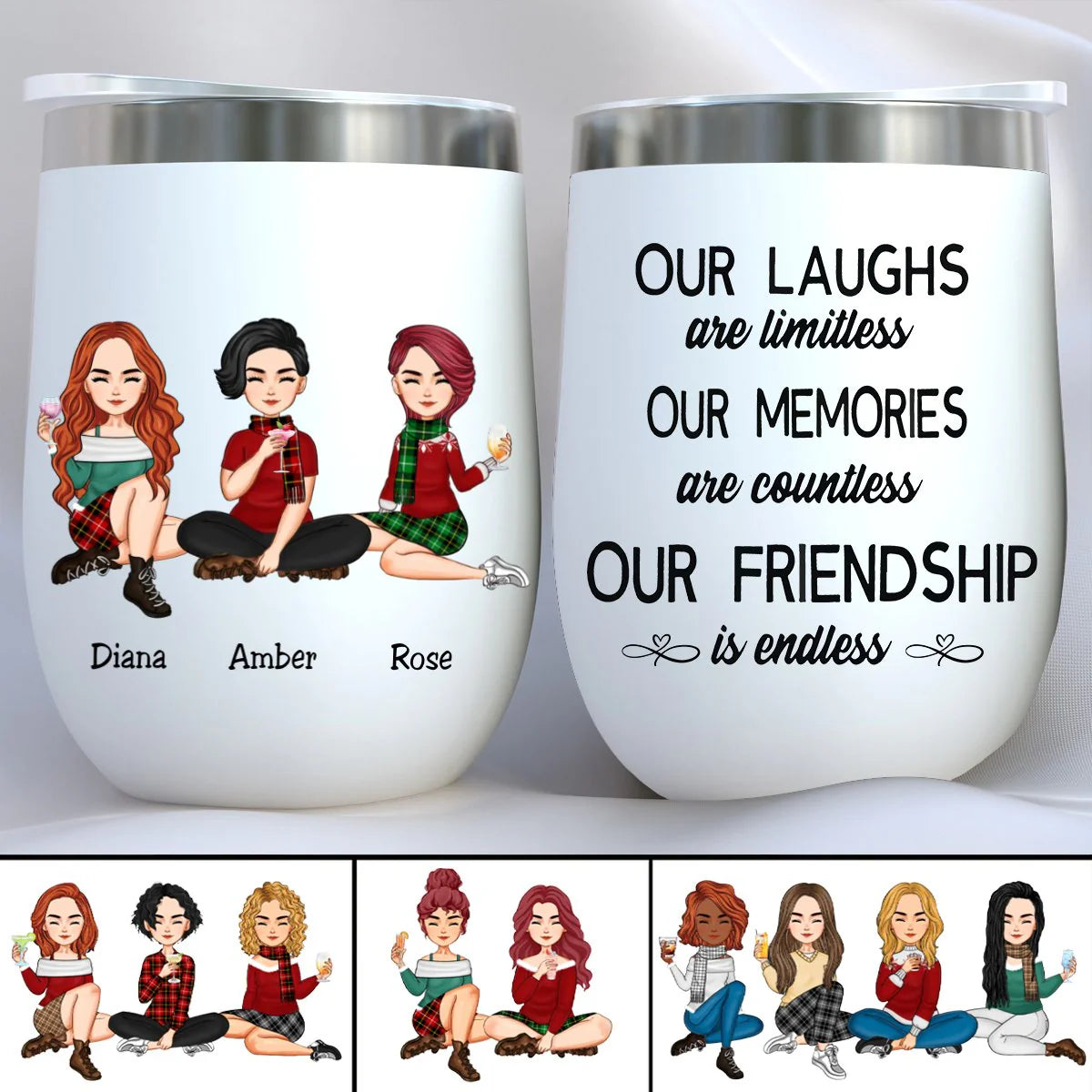Besties - Our Laughs Are Limitless Our Memories Are Countless Our Friendship Is Endless - Personalized Wine Tumbler (QH)