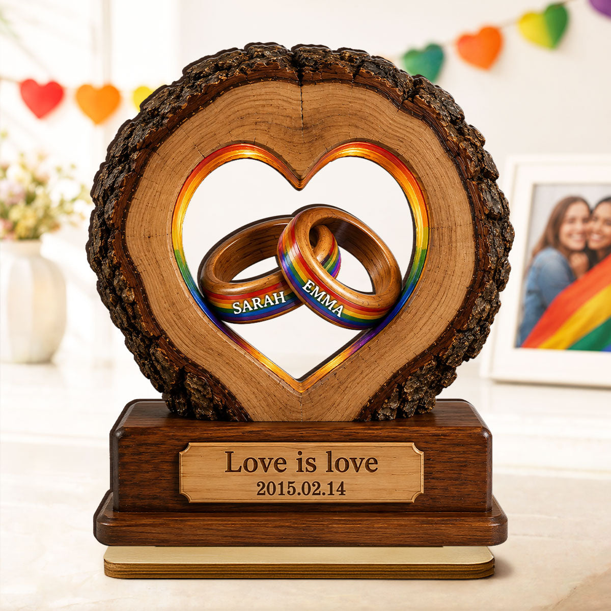 Love is Love LGBTQ+ Couple Anniversary - Personalized Wooden Plaque - Heartfelt Gift for Her, for Him