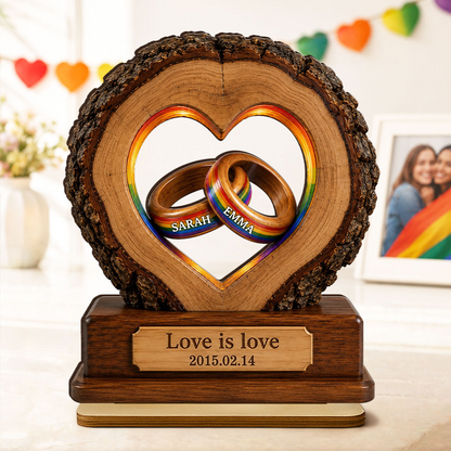 Love is Love LGBTQ+ Couple Anniversary - Personalized Wooden Plaque - Heartfelt Gift for Her, for Him