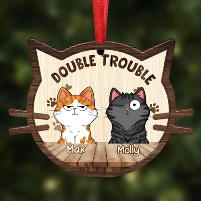Cat Lovers - Double Trouble Funny Cat - Personalized Ornament