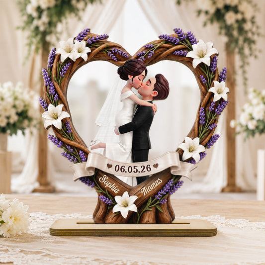 Rustic Heart Bride & Groom - Personalized Wooden Plaque - Wedding Gift, Anniversary Gift, Newlywed Gift