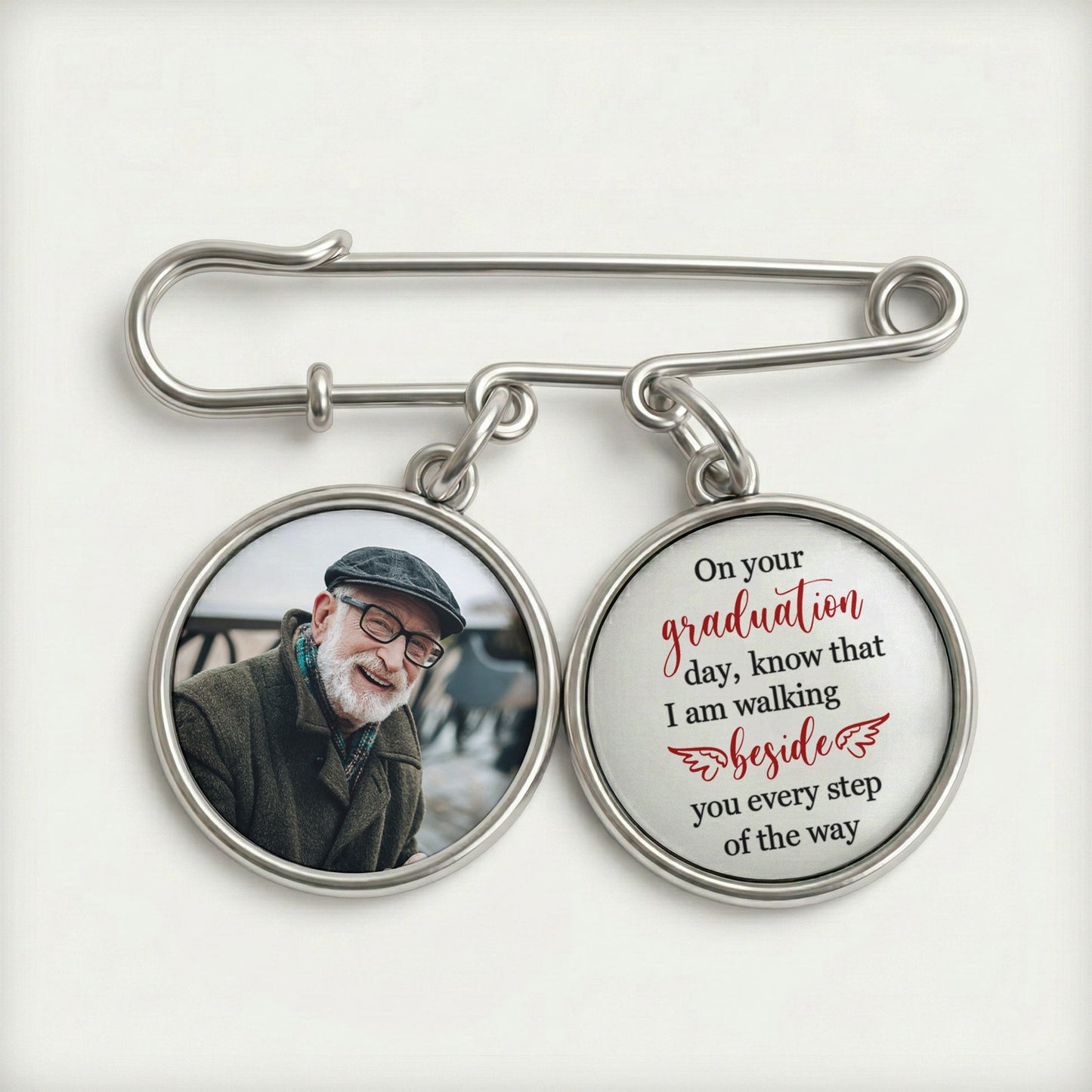 Graduation Walking Beside You Every Step - Personalized Lapel Pin With Photo Charms