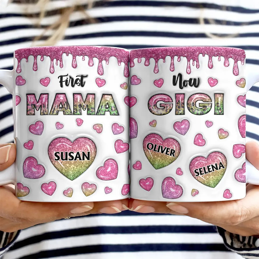First Mom Now Grandma Heart Icon, 3D Inflated Effect Printed - Personalized White Edge-to-Edge Mug