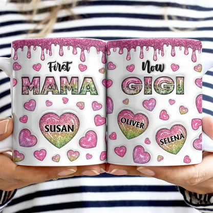 First Mom Now Grandma Heart Icon, 3D Inflated Effect Printed - Personalized White Edge-to-Edge Mug
