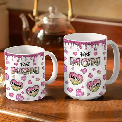 First Mom Now Grandma Heart Icon, 3D Inflated Effect Printed - Personalized White Edge-to-Edge Mug