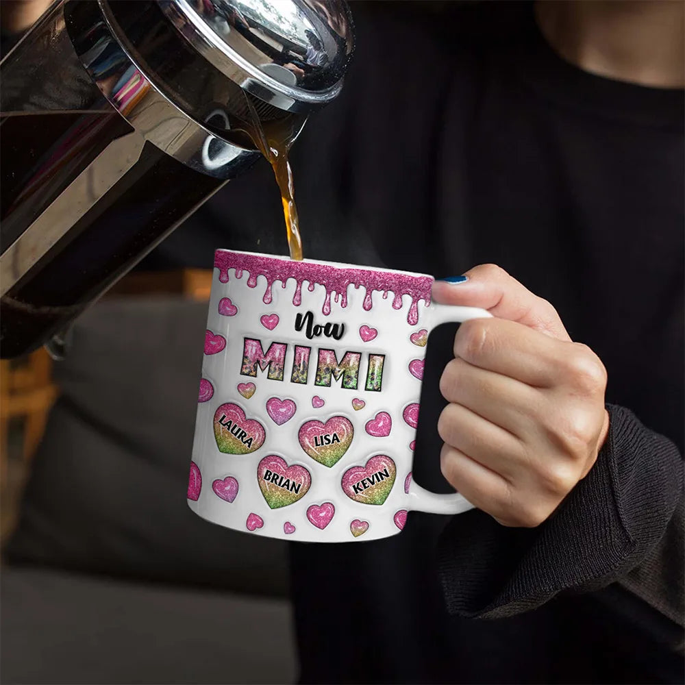 First Mom Now Grandma Heart Icon, 3D Inflated Effect Printed - Personalized White Edge-to-Edge Mug