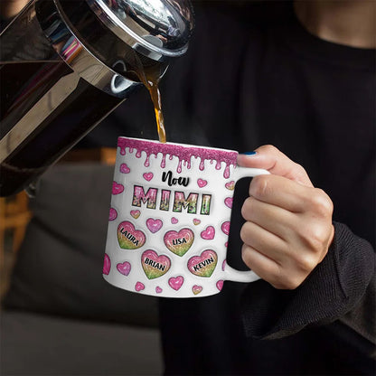 First Mom Now Grandma Heart Icon, 3D Inflated Effect Printed - Personalized White Edge-to-Edge Mug