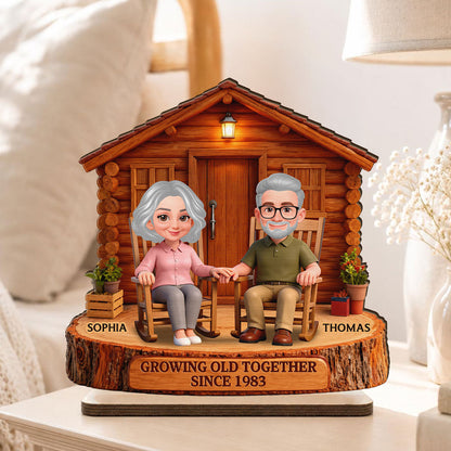 Endless Love Couple Growing Old Together Cabin Wood House - Personalized Wooden Plaque - Anniversary Gift For Couple