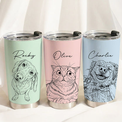 Custom Pet Portrait Gift For Dog Lover, Cat Lover - Personalized Tumbler