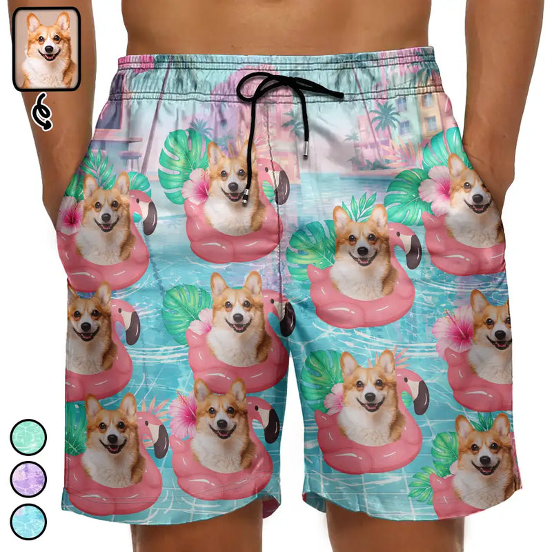Custom Photo Dog Cat Kid Summer Poolside - Personalized Unisex Beach Shorts