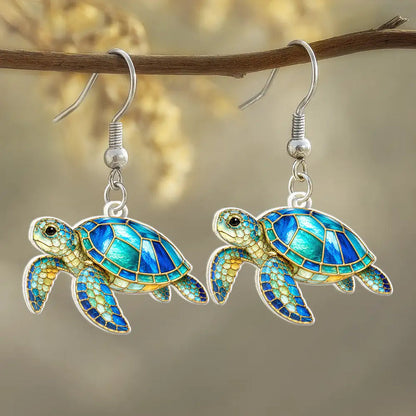 Sea Turtle Starfish Summer Vibe Icon Stained Glass Effect - Personalized Acrylic Earrings