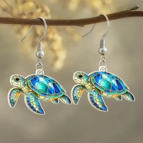 Sea Turtle Starfish Summer Vibe Icon Stained Glass Effect - Personalized Acrylic Earrings