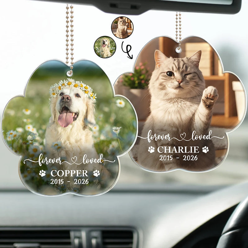 Custom Photo Forever In My Heart Dog Cat Memorial - Personalized Acrylic Car Hanger