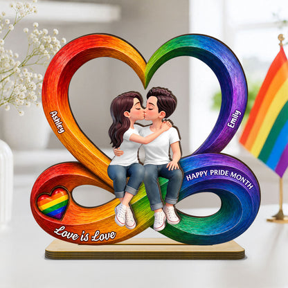 LGBT+ Couple Infinity Love - Personalized Wooden Plaque - Gift For Couple, Happy Pride Month