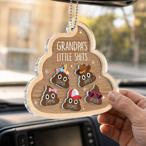 Grandpa's Little Turds - Personalized Shaker Car Ornament - Funny Father's Day Gift For Grandpa