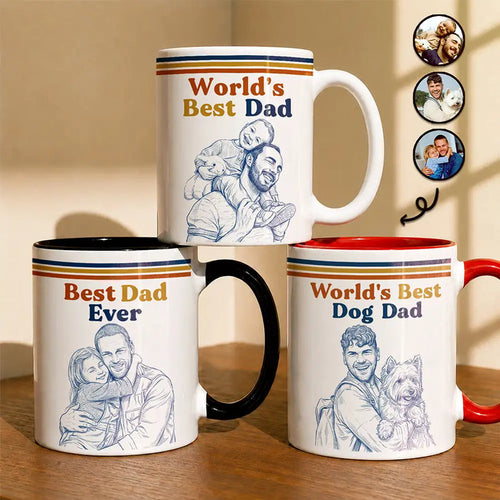 Custom Photo Pencil Sketch World's Best Dad Retro - Personalized Mug