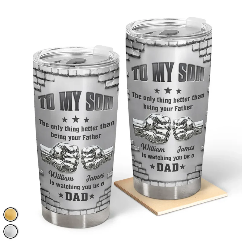Metal Effect Hand Punch Watching You Be A Dad - Personalized Tumbler