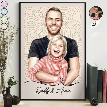 Custom Photo Realistic Watercolor Art Dad Grandpa Portrait Topographic Pattern - Personalized Poster