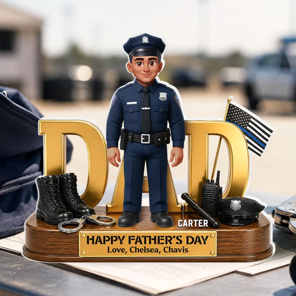 Proud American Police Dad You Are Our Hero Thin Blue Line 2D Flat - Personalized Acrylic Block Plaque - Father's Day Gift For Dad