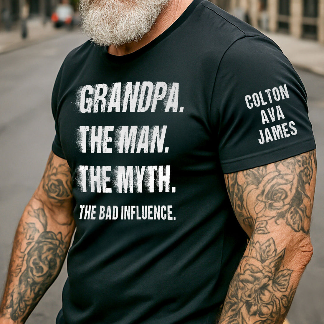 Father's Day Gifts, Grandpa The Man The Myth The Bad Influence Custom With Grandkids' Names - Personalized Shirt