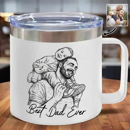 Custom Photo Bold Sketch Best Dad Grandpa Ever Family Portrait - Personalized 14oz Stainless Steel Tumbler With Handle