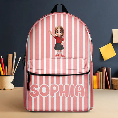 Groovy Stripe Kids & Name - Personalized Canvas Backpack