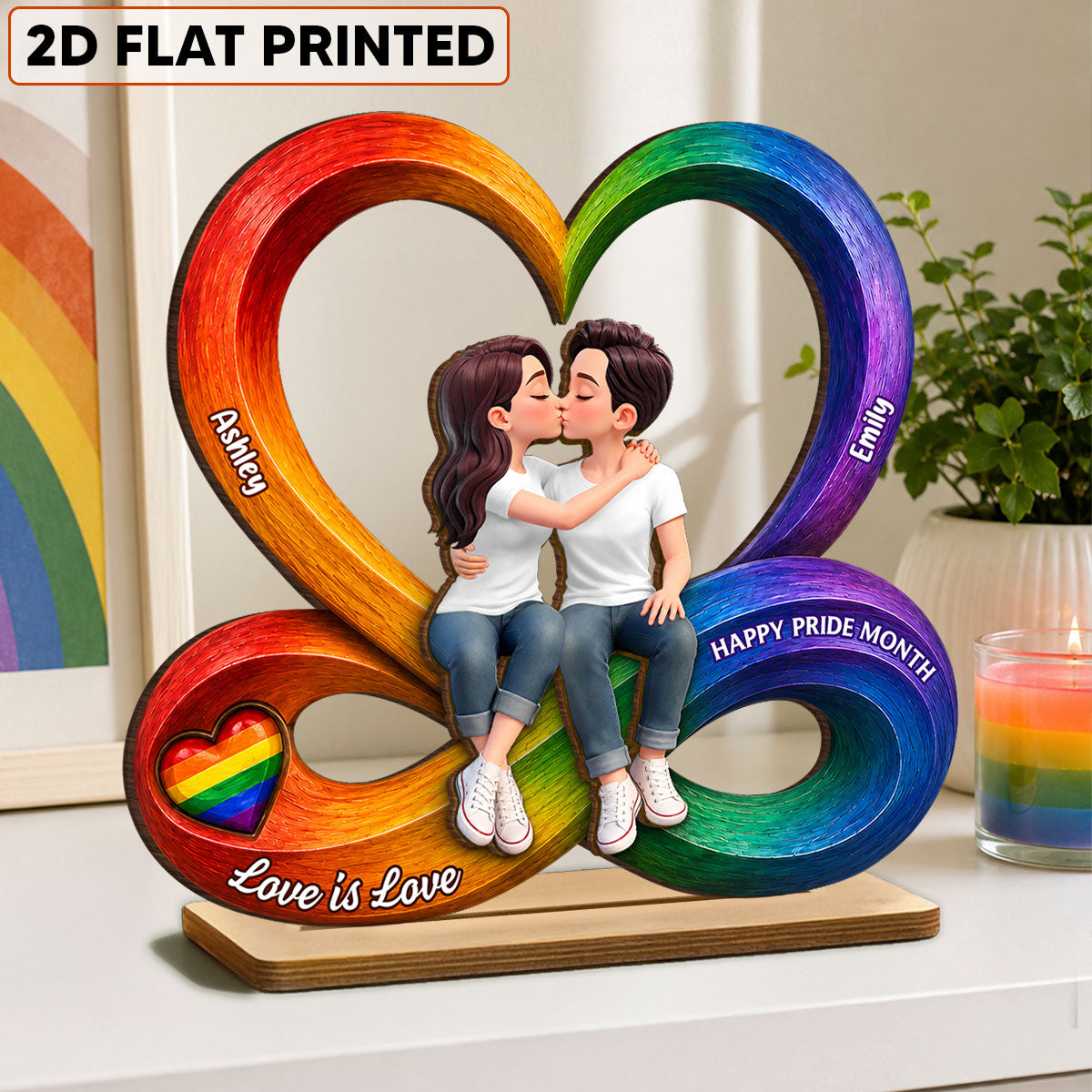 LGBT+ Couple Infinity Love - Personalized Wooden Plaque - Gift For Couple, Happy Pride Month