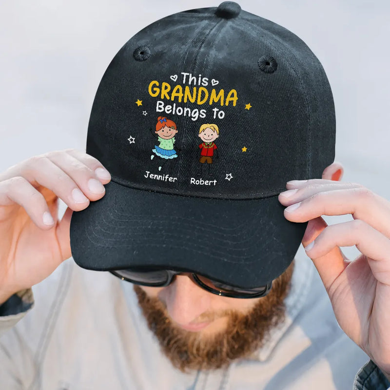 Stick Figures This Grandpa Dad Belongs To Kids Pet - Personalized Vintage Washed Denim Cap