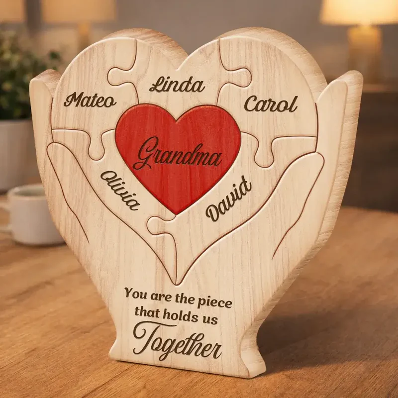 Hands Holding Heart You Are The Piece That Holds Us Together - Personalized Custom Shaped Wooden Puzzle