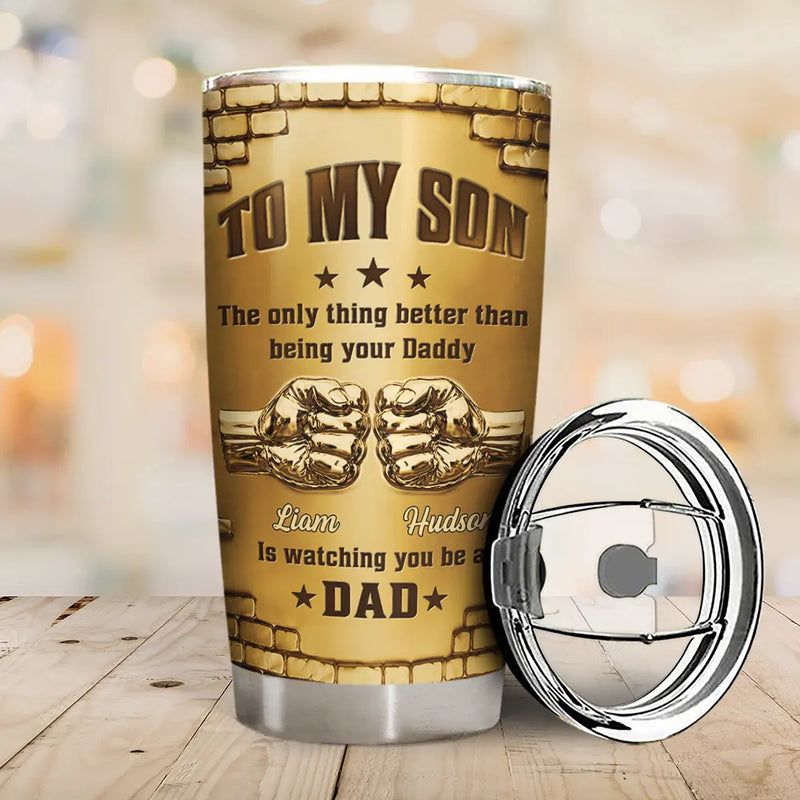 Metal Effect Hand Punch Watching You Be A Dad - Personalized Tumbler