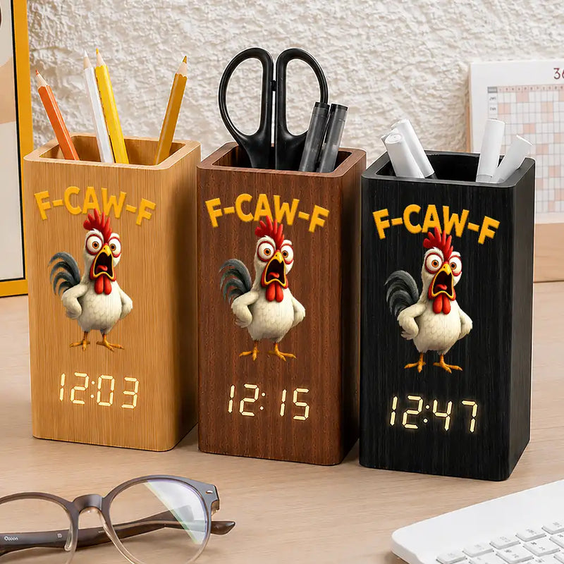 Funny Chicken F-Caw-F - Personalized Pen Holder With Clock
