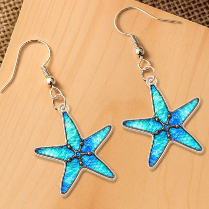 Sea Turtle Starfish Summer Vibe Icon Stained Glass Effect - Personalized Acrylic Earrings