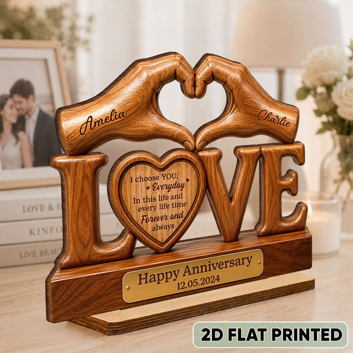 I Choose You Everyday Couple - Personalized Wooden Plaque - Heartfelt Anniversary Gift for Him, for Her