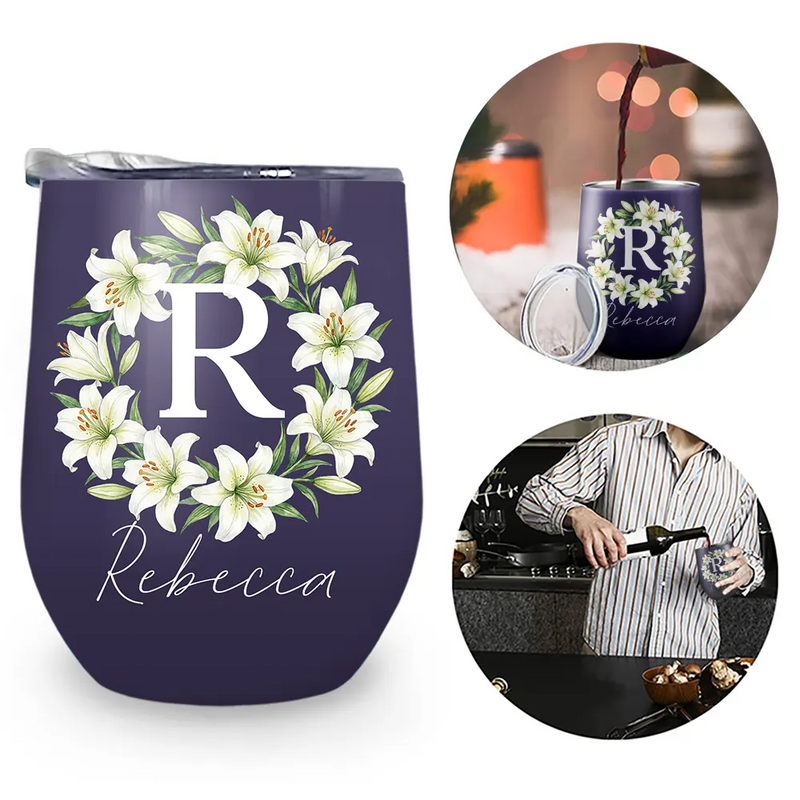 Watercolor Birth Flower Mother Daughter Sister Custom Name - Personalized Wine Tumbler