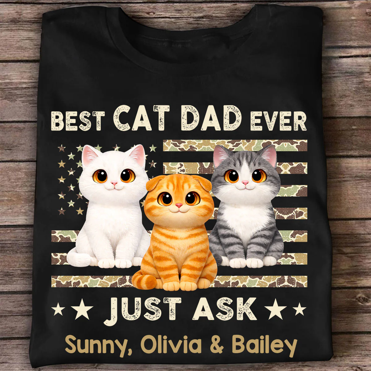 Best Cat Dad Ever Trendy Camouflage Pattern Nation Flag - Personalized Shirt - Father's Day Gift For Cat Dad, Cat Lovers