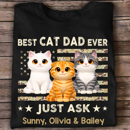 Best Cat Dad Ever Trendy Camouflage Pattern Nation Flag - Personalized Shirt - Father's Day Gift For Cat Dad, Cat Lovers