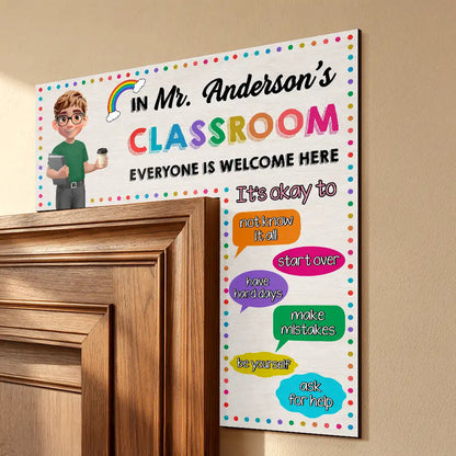 It's Okay In This Classroom Affirmations Teacher - Personalized Door Corner Wood Sign