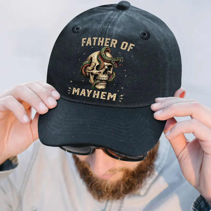 Father Of Mayhem - Personalized Vintage Washed Denim Cap