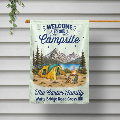 Family Welcome To Our Campsite - Personalized Flag