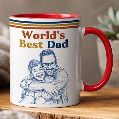 Custom Photo Pencil Sketch World's Best Dad Retro - Personalized Mug