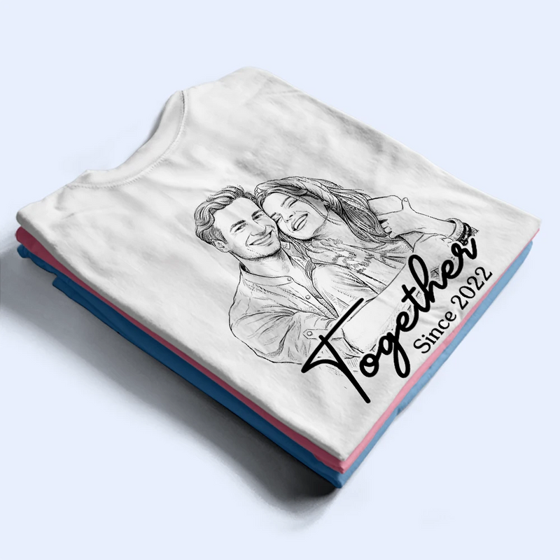 Custom Photo Pencil Sketch Together Since Couple - Personalized T Shirt