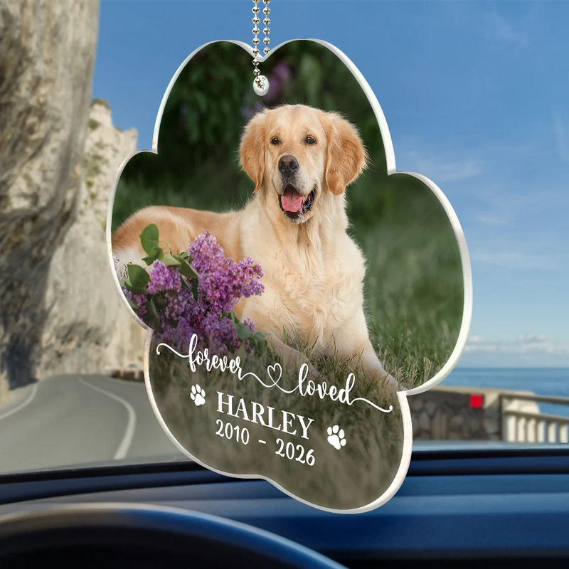 Custom Photo Forever In My Heart Dog Cat Memorial - Personalized Acrylic Car Hanger