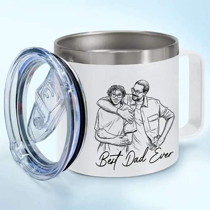 Custom Photo Bold Sketch Best Dad Grandpa Ever Family Portrait - Personalized 14oz Stainless Steel Tumbler With Handle