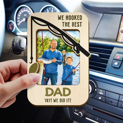 Custom Photo Watercolor Painting I Hooked The Best Daddy Fishing Father - Personalized Custom Shaped Car Visor Clip