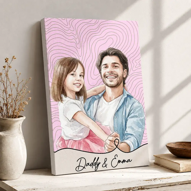Custom Photo Realistic Watercolor Art Dad Grandpa Portrait Topographic Pattern - Personalized Poster