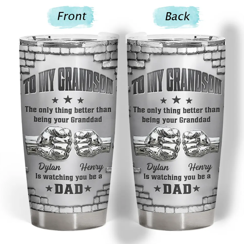 Metal Effect Hand Punch Watching You Be A Dad - Personalized Tumbler