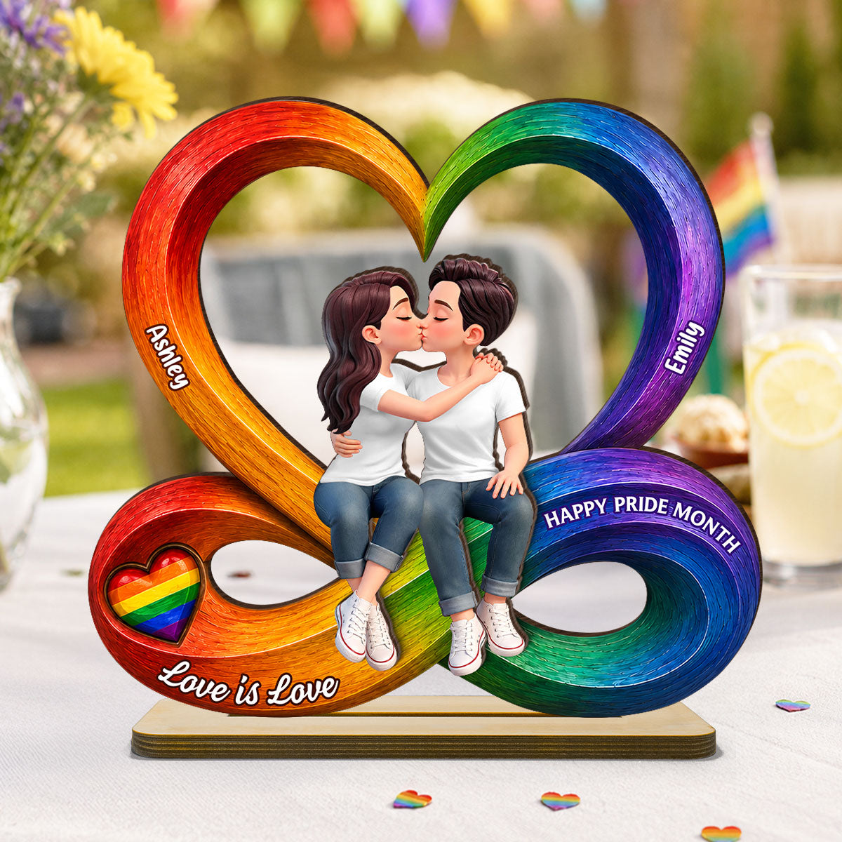 LGBT+ Couple Infinity Love - Personalized Wooden Plaque - Gift For Couple, Happy Pride Month