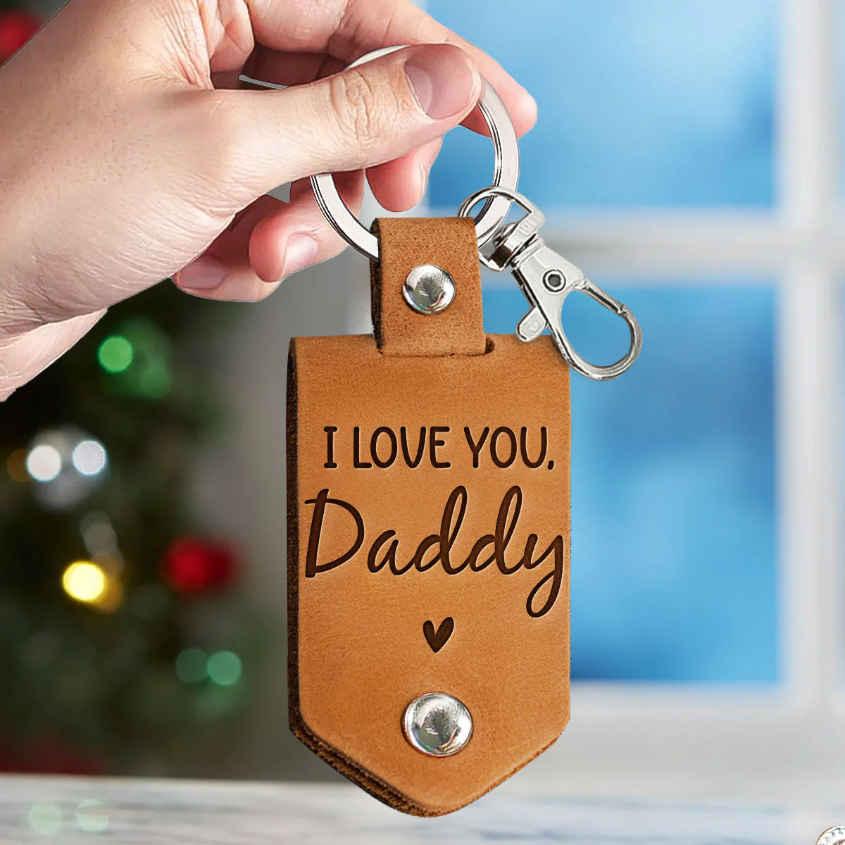 Father's Day Gifts, Daddy Can't Wait To Meet You From The Bump - Personalized Leather Photo Keychain